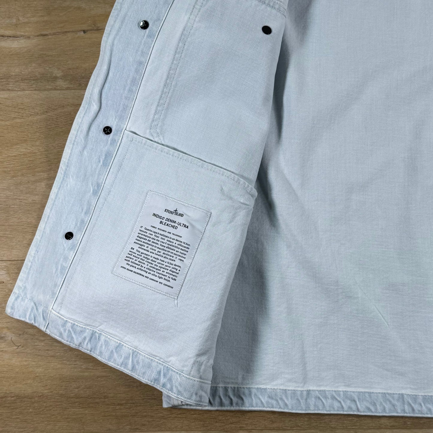 Stone Island Indigo Denim-Ultra Bleached Overshirt in Blue Extra Bleach