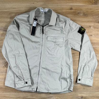 Stone Island Stretch Satin Overshirt in Pearl Grey