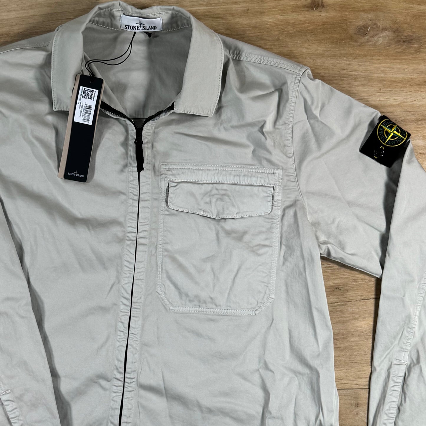 Stone Island Stretch Satin Overshirt in Pearl Grey