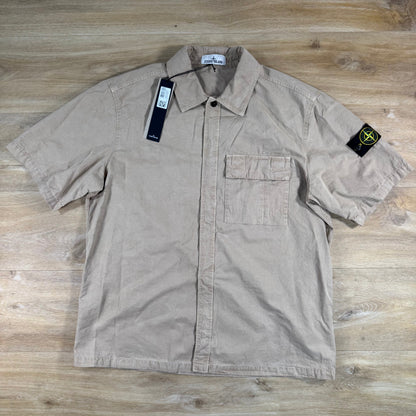 Stone Island Brushed Cotton Old Effect Short-Sleeve Shirt in Desert