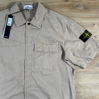 Stone Island Brushed Cotton Old Effect Short-Sleeve Shirt in Desert