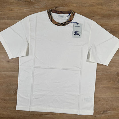 Burberry Check Trim T-Shirt in Chalk
