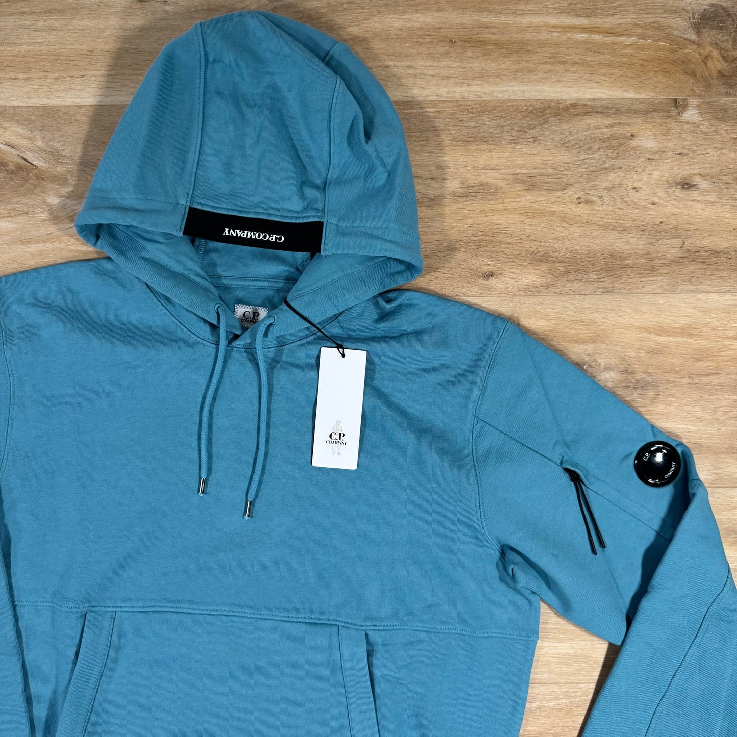 C.P. Company Diagonal Raised Fleece Lens Hoodie in Aegean Blue