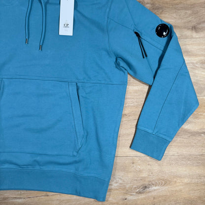 C.P. Company Diagonal Raised Fleece Lens Hoodie in Aegean Blue
