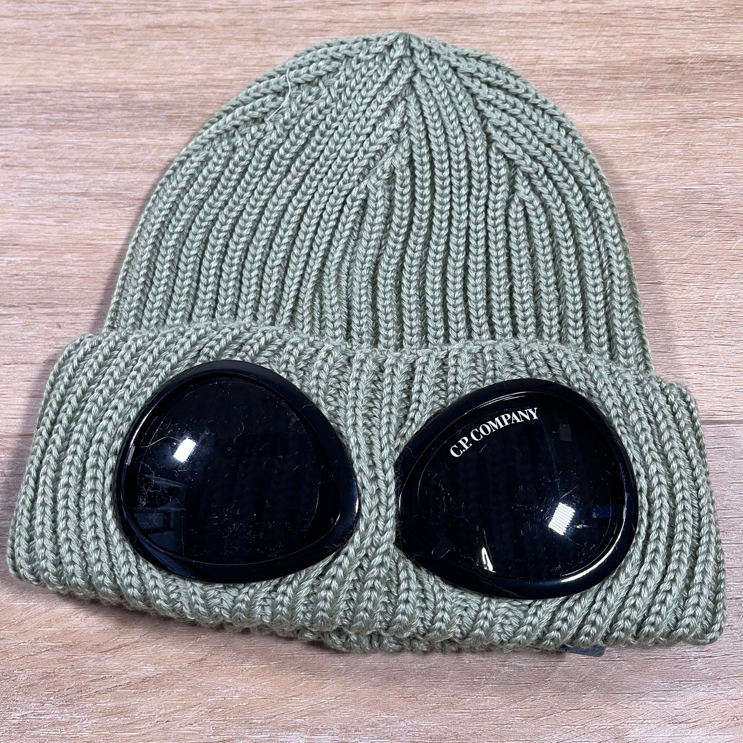 C.P. Company Extra Fine Merino Wool Goggle Beanie in Green Tea