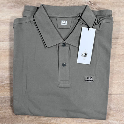 CP Company Stretch Piquet Striped Collar Polo Shirt in Fallen Rock