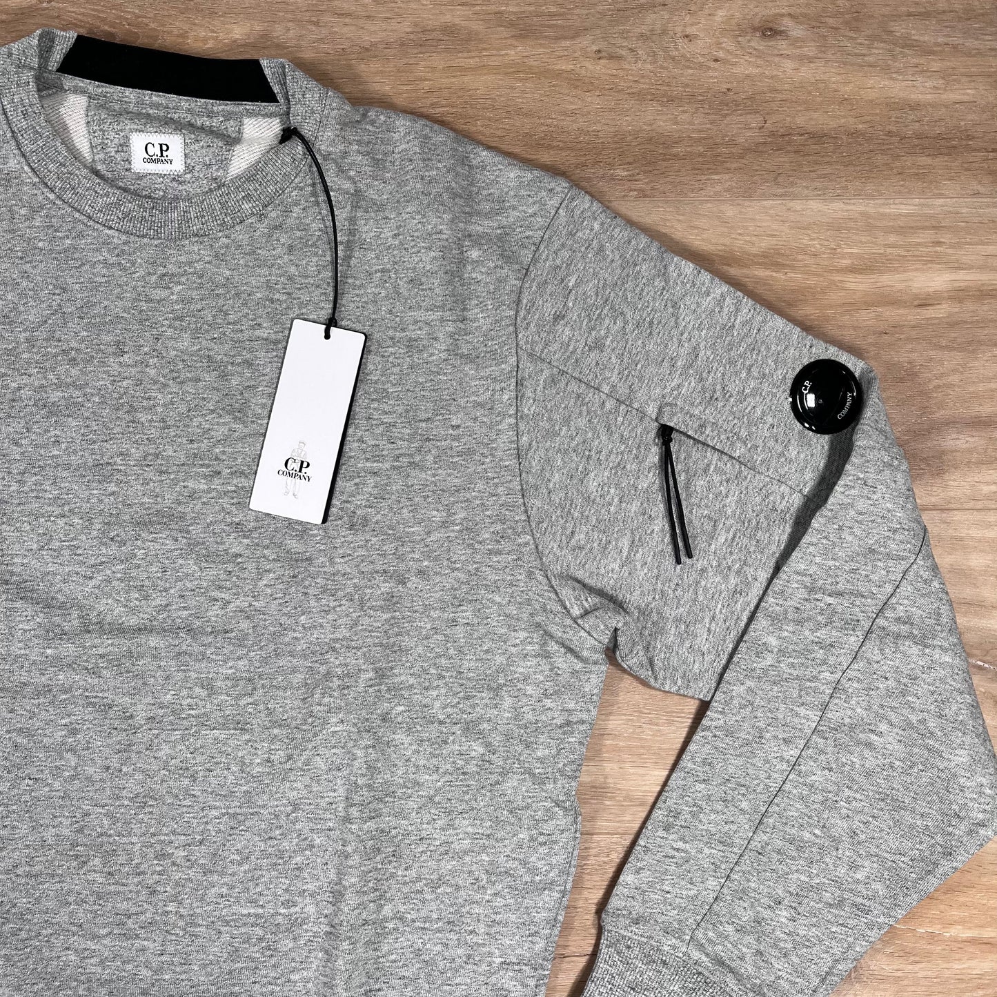 C.P. Company Diagonal Raised Fleece Crewneck Lens Sweatshirt in Grey Melange