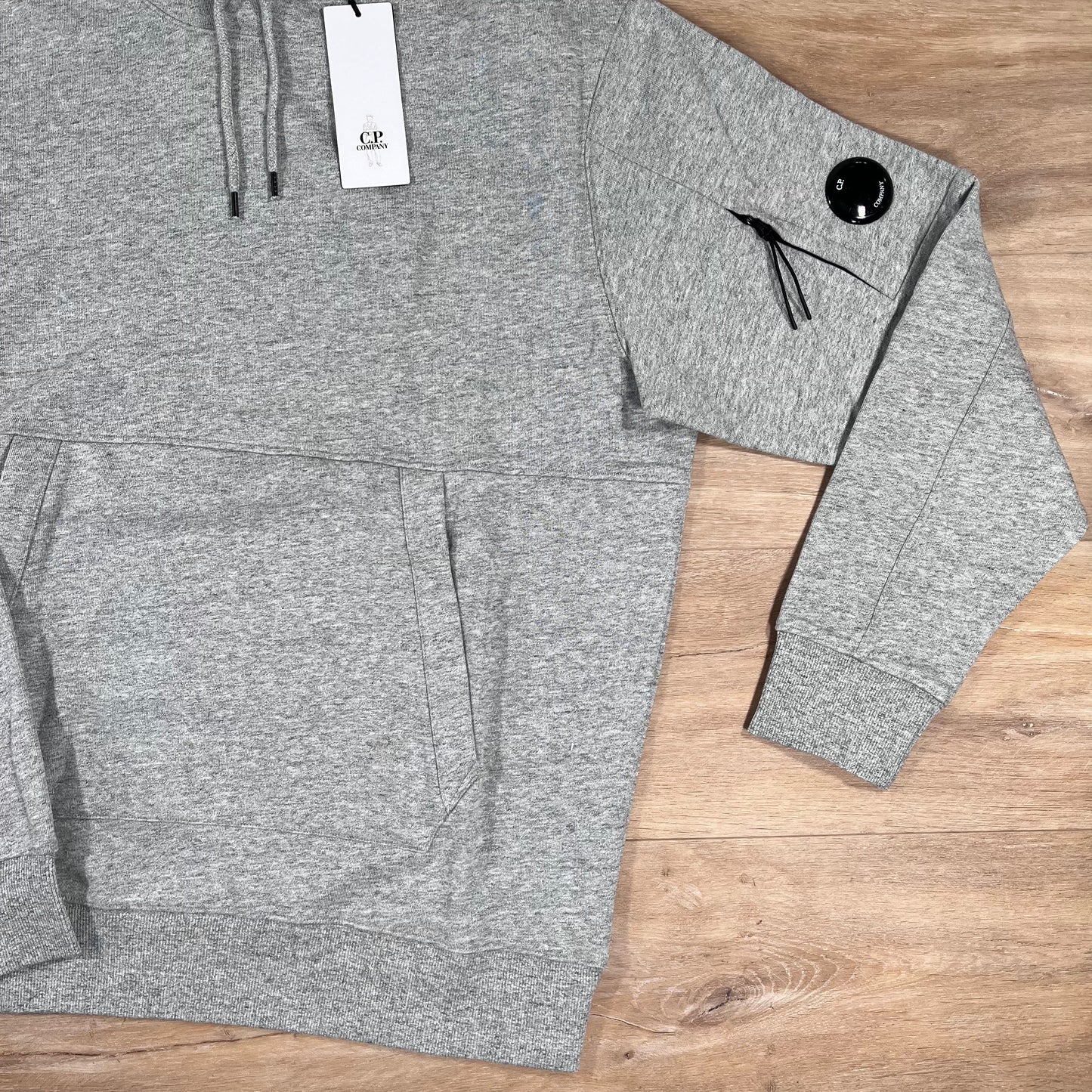 C.P. Company Diagonal Raised Fleece Lens Hoodie in Grey Melange