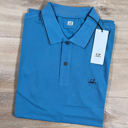 C.P. Company Stretch Piquet Striped Collar Polo Shirt in Aegean Blue