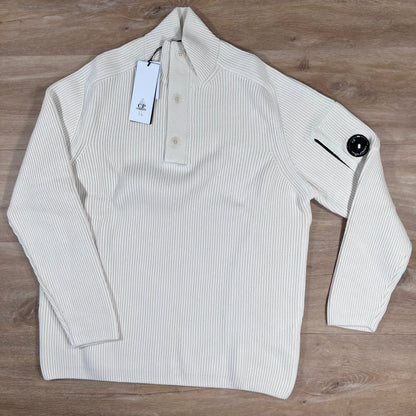 C.P. Company Full Rib Half-Button Lens Sweater in White