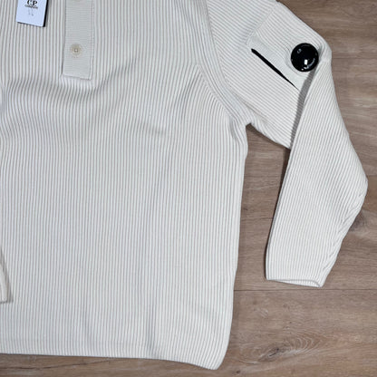 C.P. Company Full Rib Half-Button Lens Sweater in White