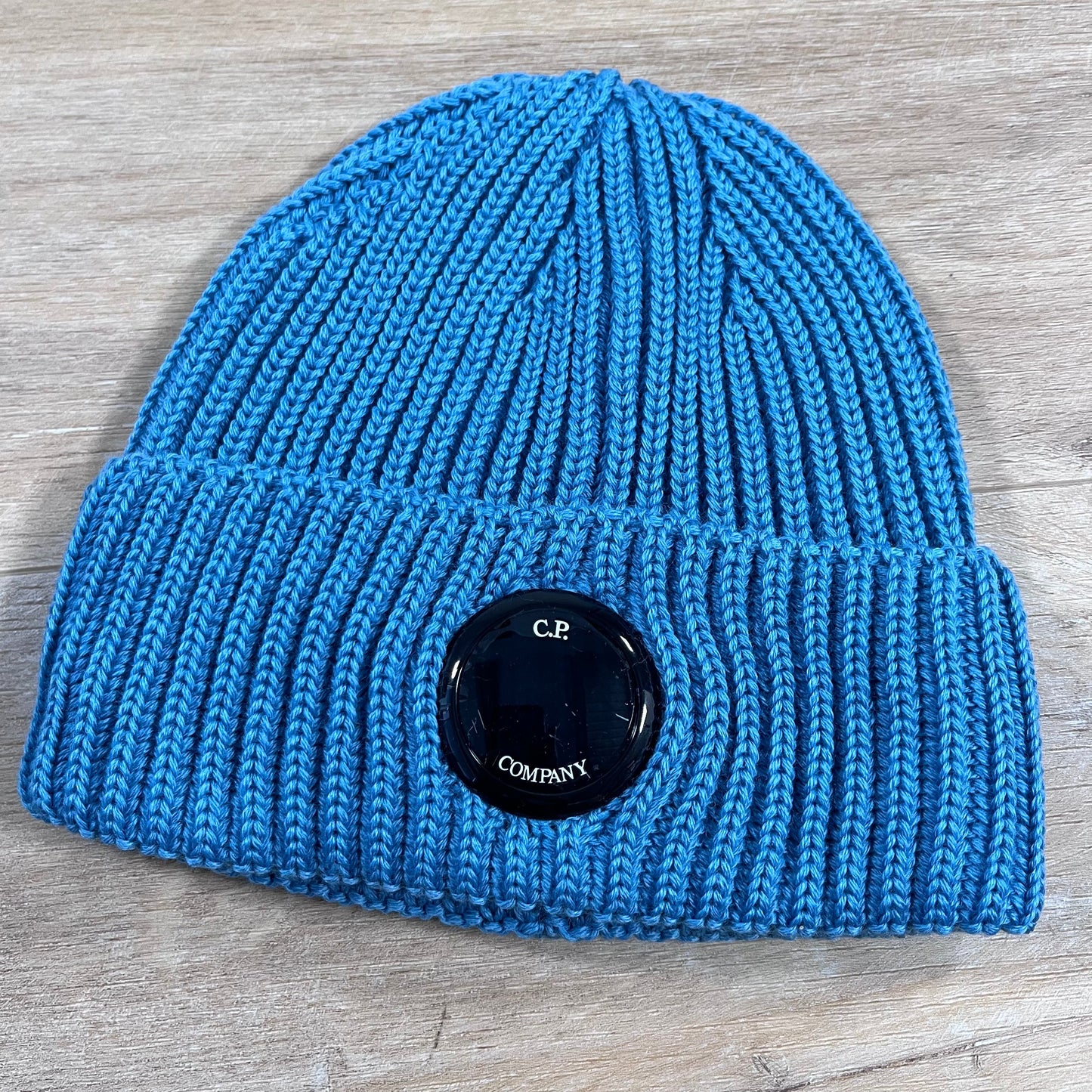 C.P. Company Extra Fine Merino Wool Lens Beanie in Aegean Blue