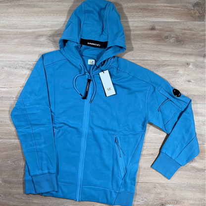 C.P. Company Diagonal Raised Zipped Lens Hoodie in Aegean Blue