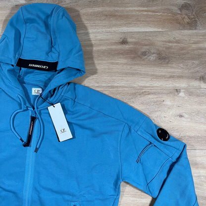 C.P. Company Diagonal Raised Zipped Lens Hoodie in Aegean Blue