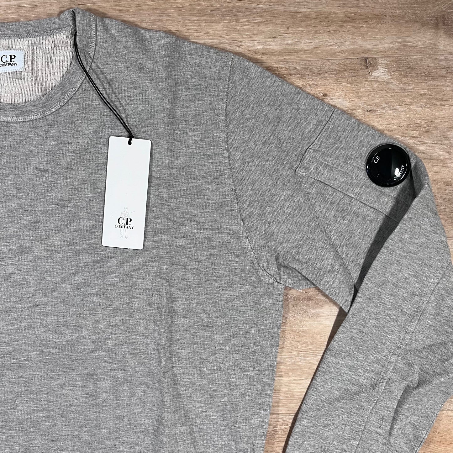 C.P. Company Light Fleece Crewneck Lens Sweatshirt in Grey Melange