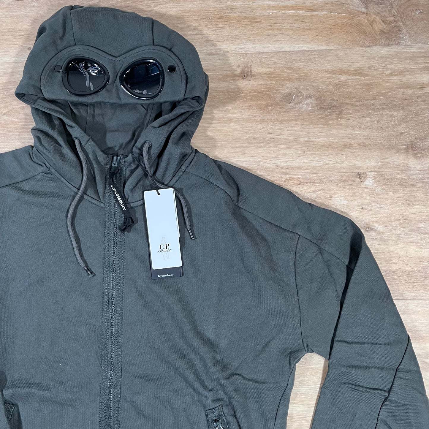 C.P. Company Diagonal Raised Fleece Goggle Hoodie in Dark Shadow - Grey