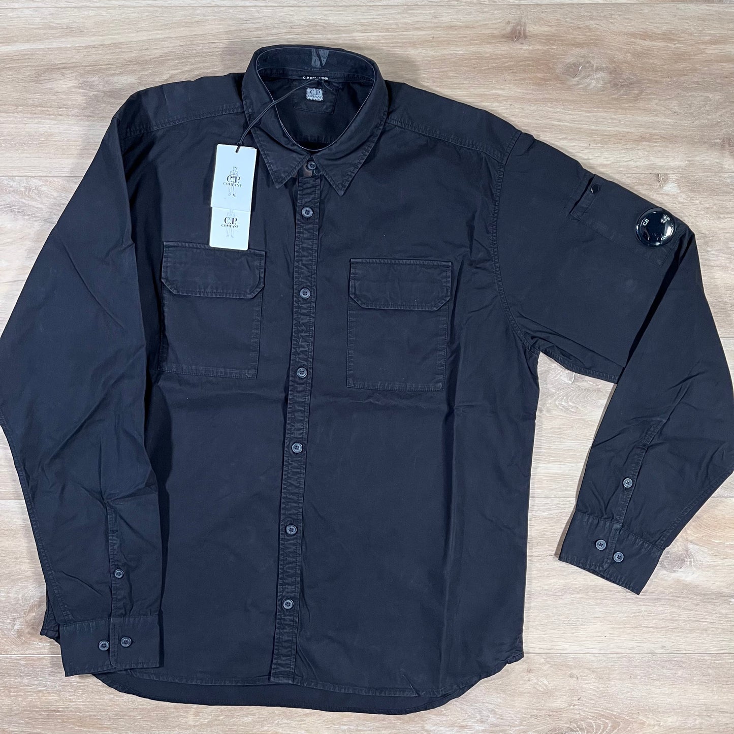 C.P. Company Organic Gabardine Lens Button Overshirt in Black