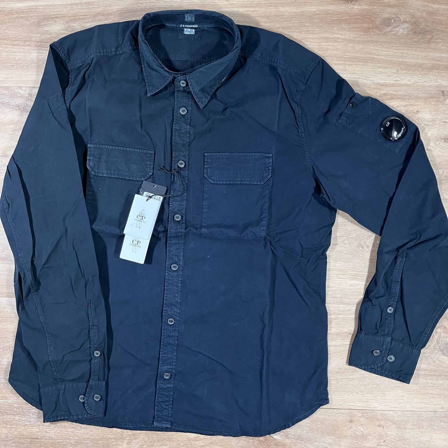 C.P. Company Organic Gabardine Lens Button Overshirt in Navy