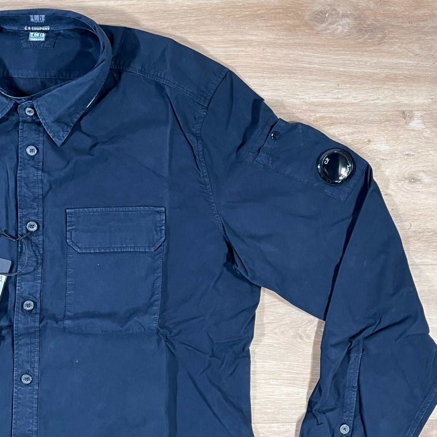 C.P. Company Organic Gabardine Lens Button Overshirt in Navy