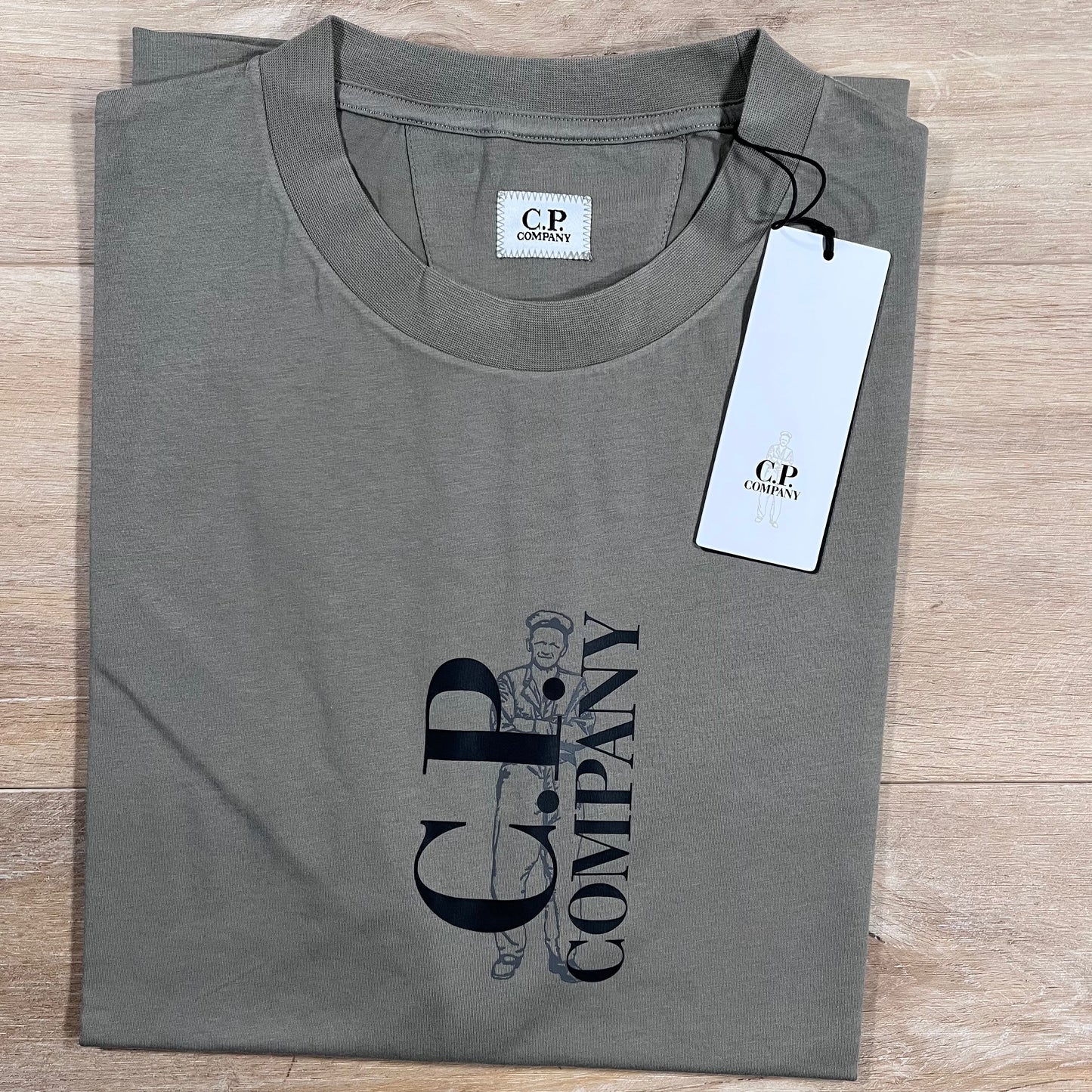 C.P. Company 30/1 Jersey Logo T-Shirt in Fungi Grey
