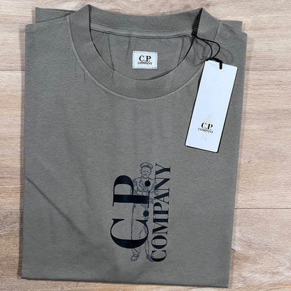 C.P. Company 30/1 Jersey Logo T-Shirt in Fungi Grey