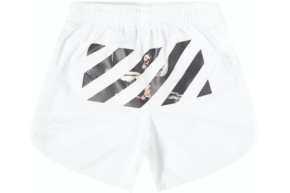 OFF WHITE CARAVAGGIO ARROWS MESH SHORTS WHITE