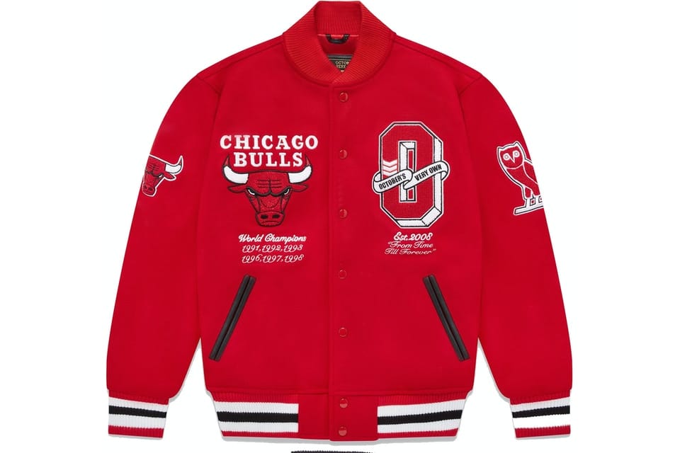 OVO X NBA CHICAGO BULLS VARSITY JACKET RED