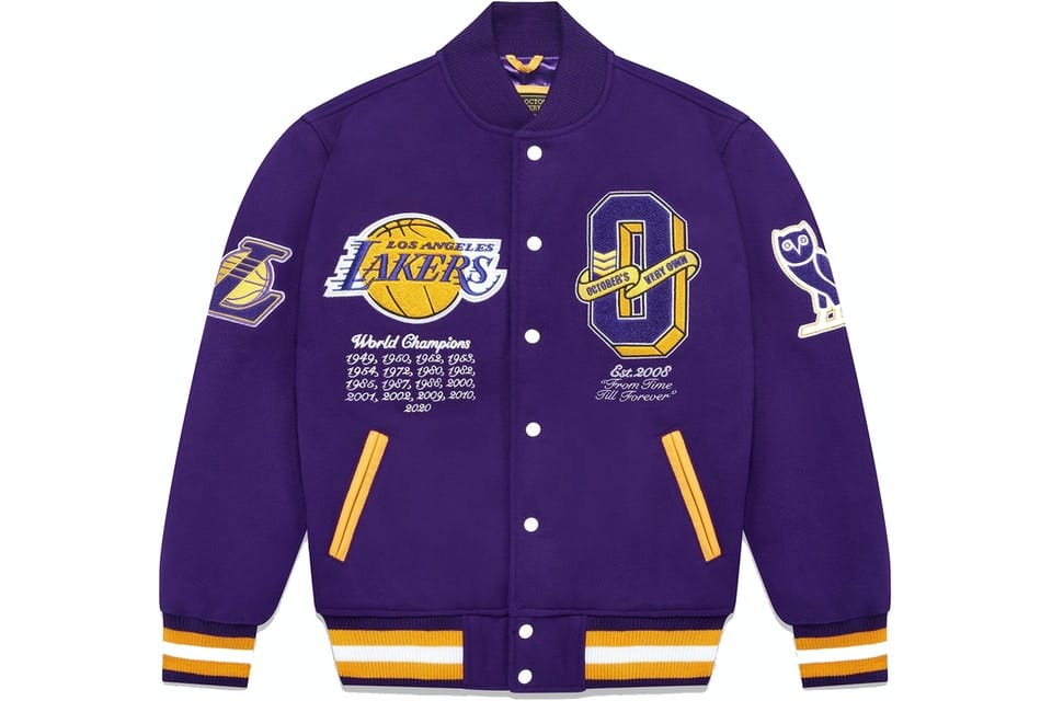 OVO X NBA LAKERS VARSITY JACKET PURPLE