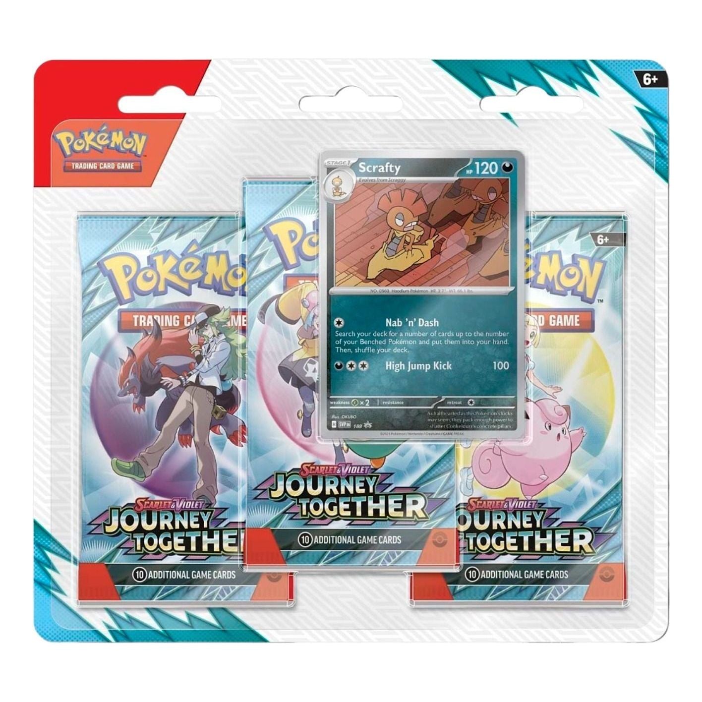 Pokemon Card Eng. 2025 Pokemon: Journey Together 3 Packs Blister 'Scrafty' 100-10340
