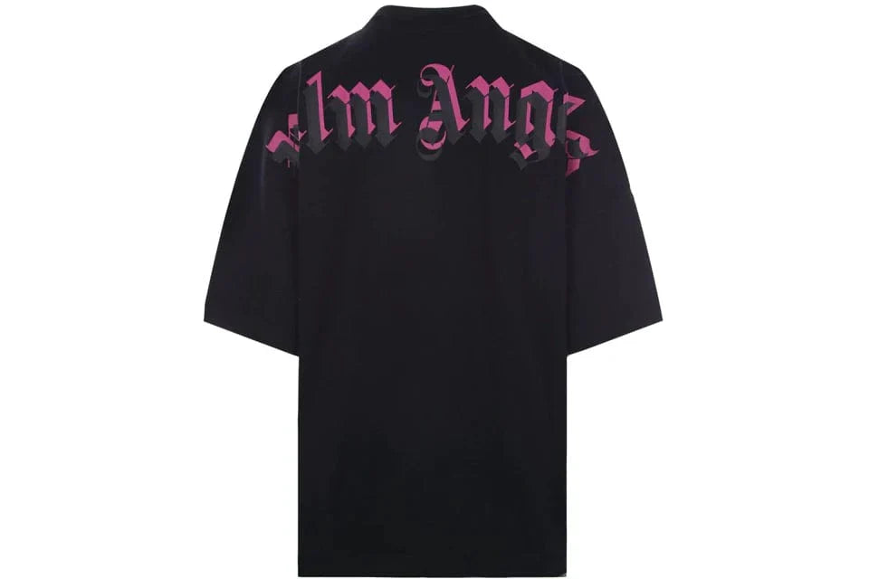 PALM ANGELS DOUBLE LOGO T-SHIRT BLACK / FUCHSIA
