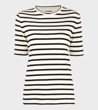Ribbed Cotton Jersey Stripe T-shirt Open Grey