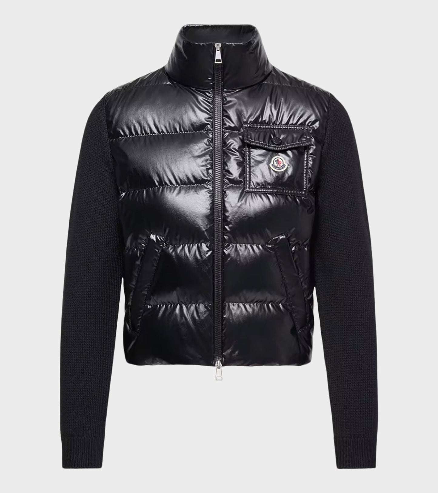 Padded Zip-up Wool Cardigan Black
