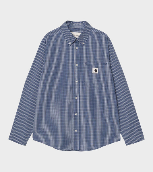 W L/S Cotton Poplin Groff Shirt Check Blue