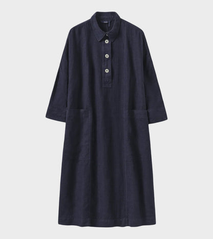 Garment Dyed Linen Tunic Dress Blueberry