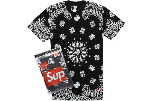 SUPREME HANES BANDANA TEE BLACK (2 PACK)