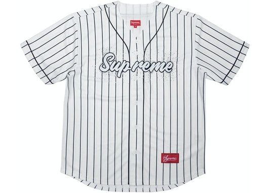 SUPREME RHINESTONE BASEBALL JERSEY PINSTRIPE
