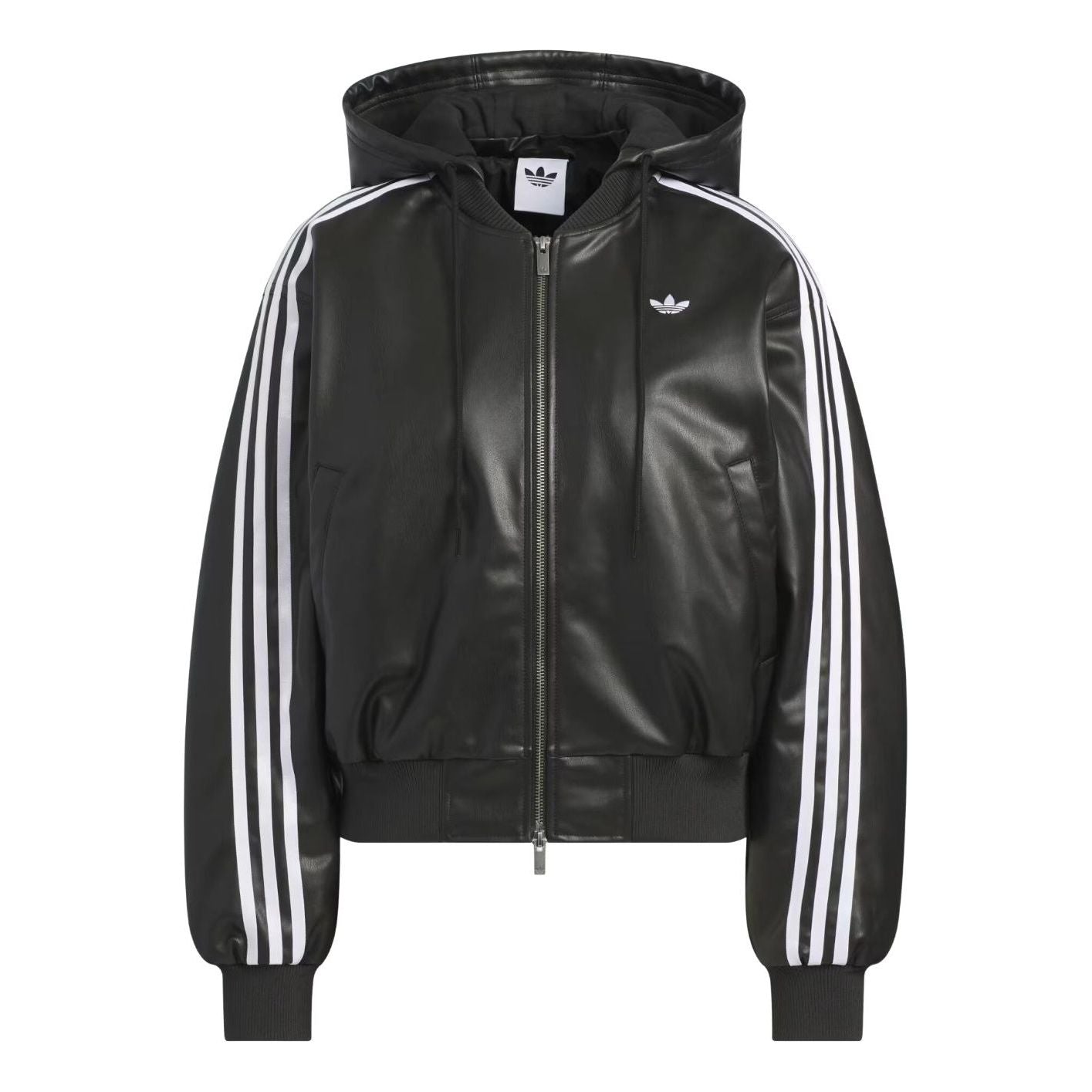 (WMNS) adidas Double Leather Jacket Asia Sizing 'Black' KU6857