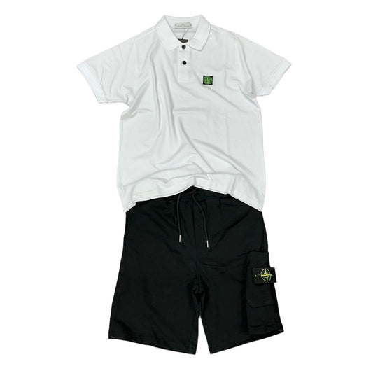 COMPLETO STONE ISLAND MAGLIA BIANCA + PANTALONE NERO
