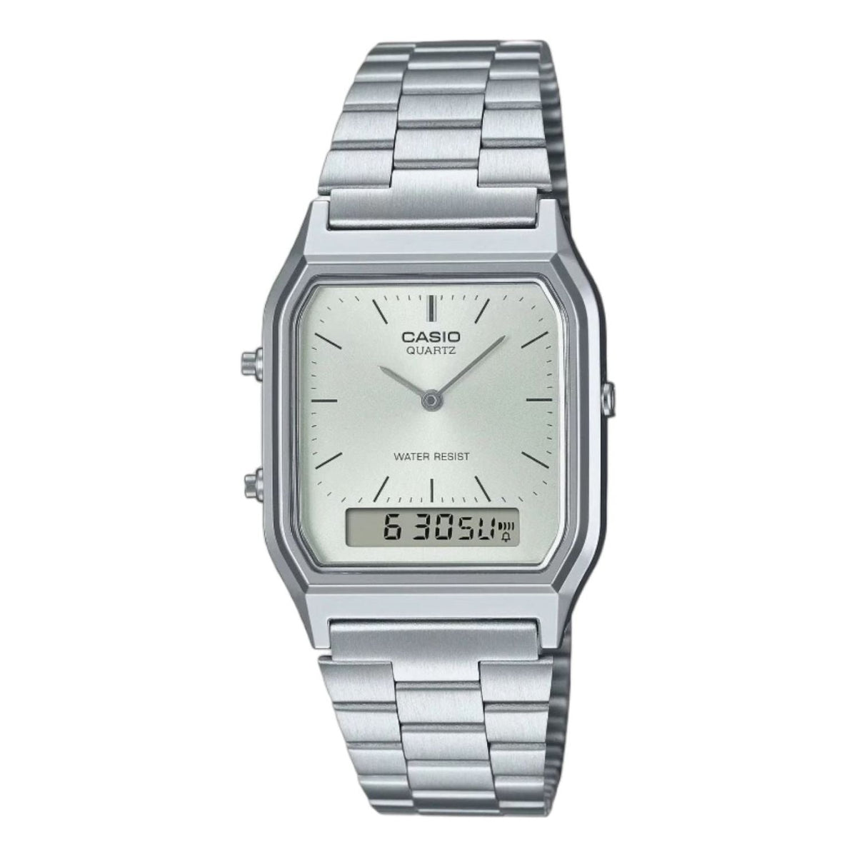 CASIO Vintage Daul Time Water Resistant Stainless Steel Band 'Silver' AQ-230A-7AMQY