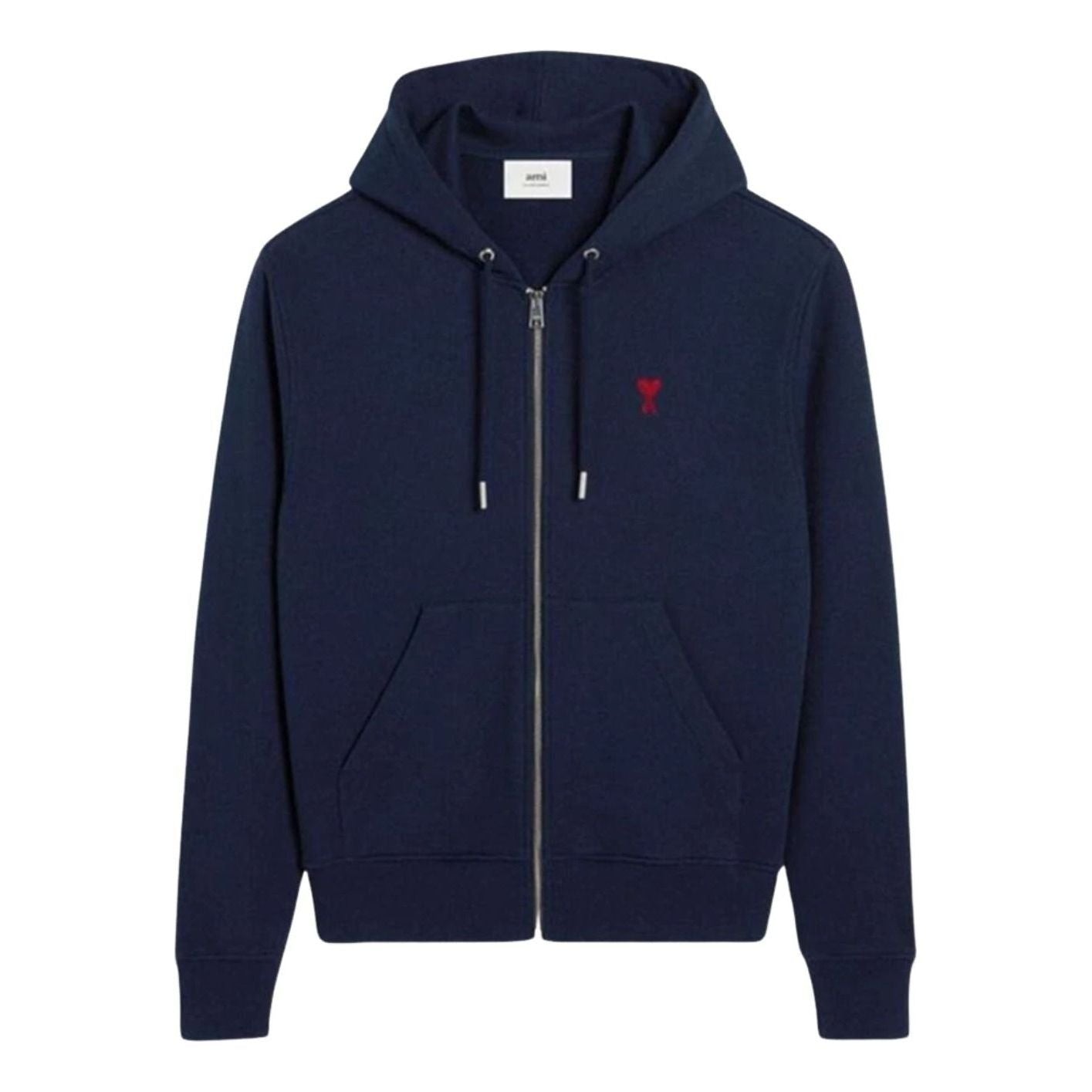 AMI Small Heart Logo Loopback Hooded Zip-Up 'Night Blue' BFUSW435-730-430