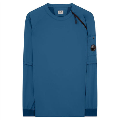 CP Company Blue Crew Neck Nylon Stretch Double Sweatshirt