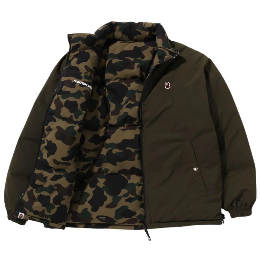 BAPE 1ST CAMO REVERSIBLE DOWN JACKET KHAKI GREEN