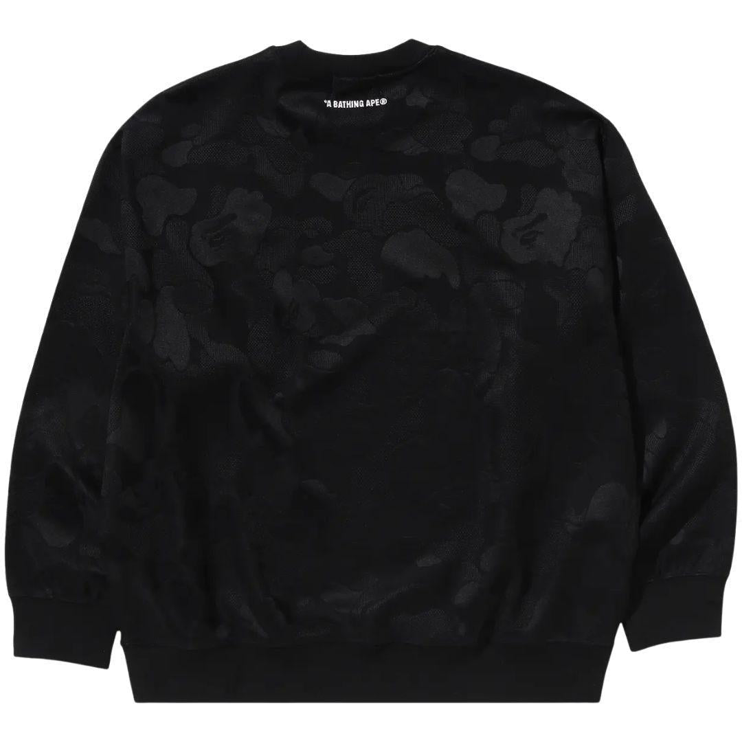 BAPE SOLID CAMO JACQUARD ONE POINT CREWNECK BLACK