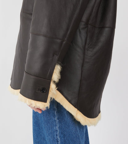 Shearling Shirt Jacket Coffee Brown/Pale Yellow