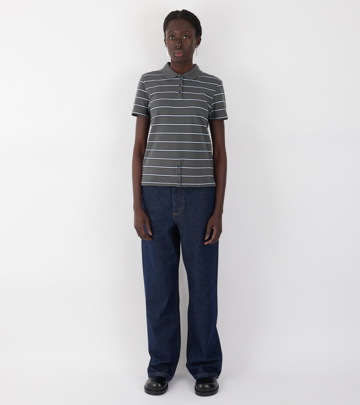 Julieta Striped S/S Polo Dark Grey