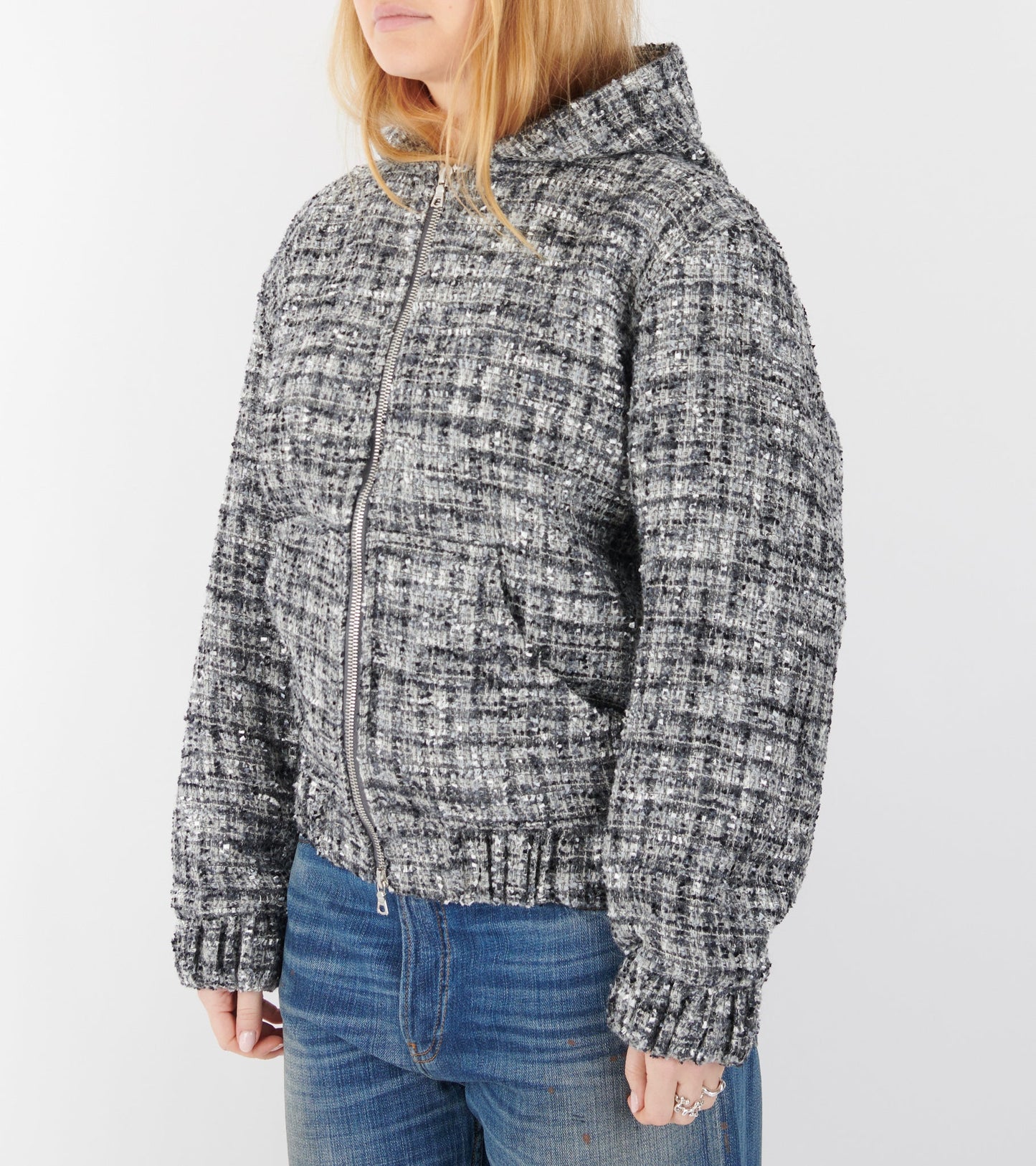 Bouclé Hooded Zip-up Jacket Classic Grey