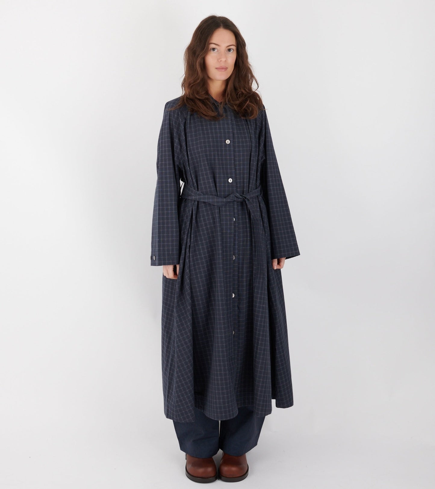 Japanese Cotton Seersucker Kit Dress Navy Check