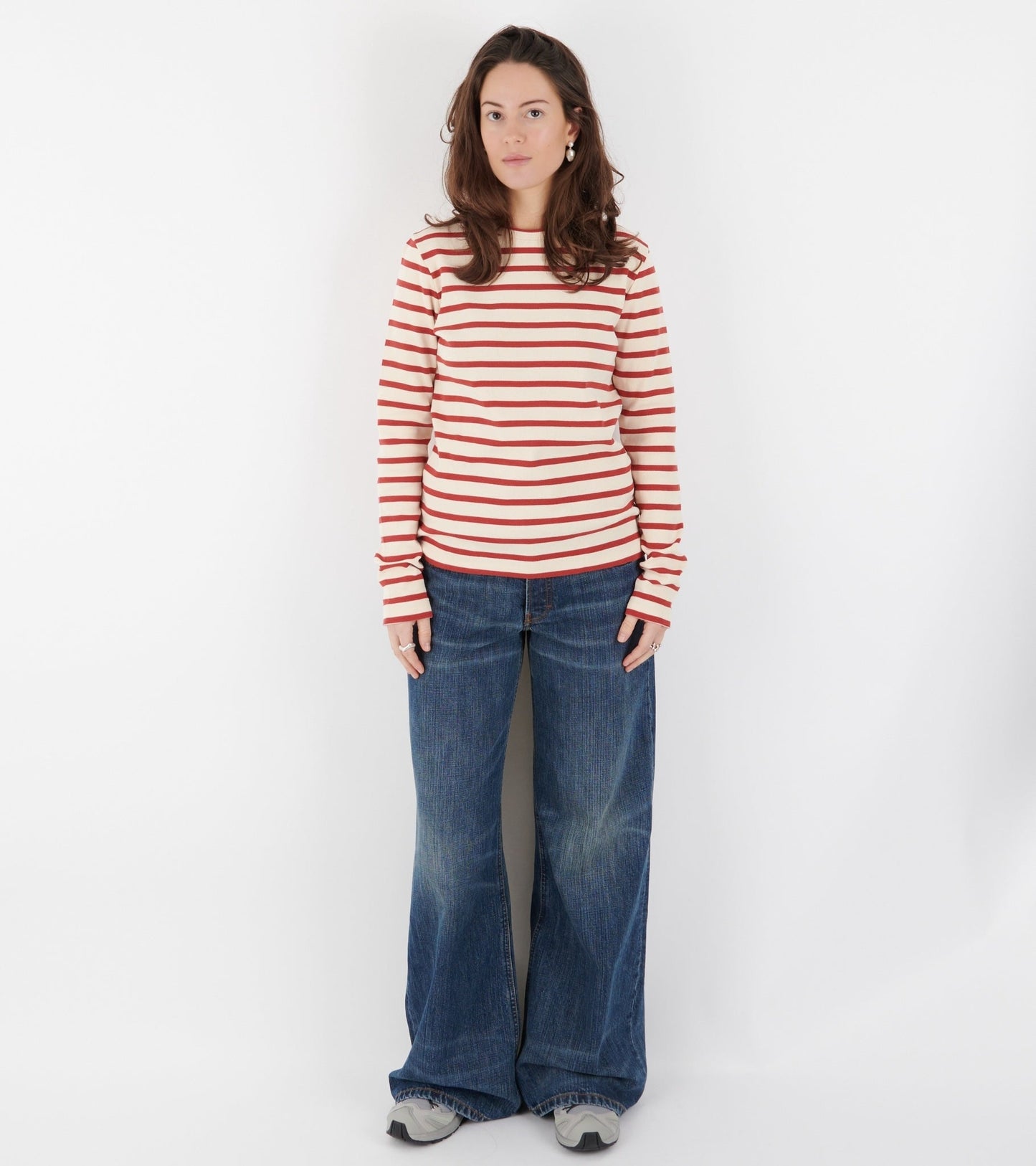 Ribbed Cotton Jersey Stripe L/S T-shirt Salty Red