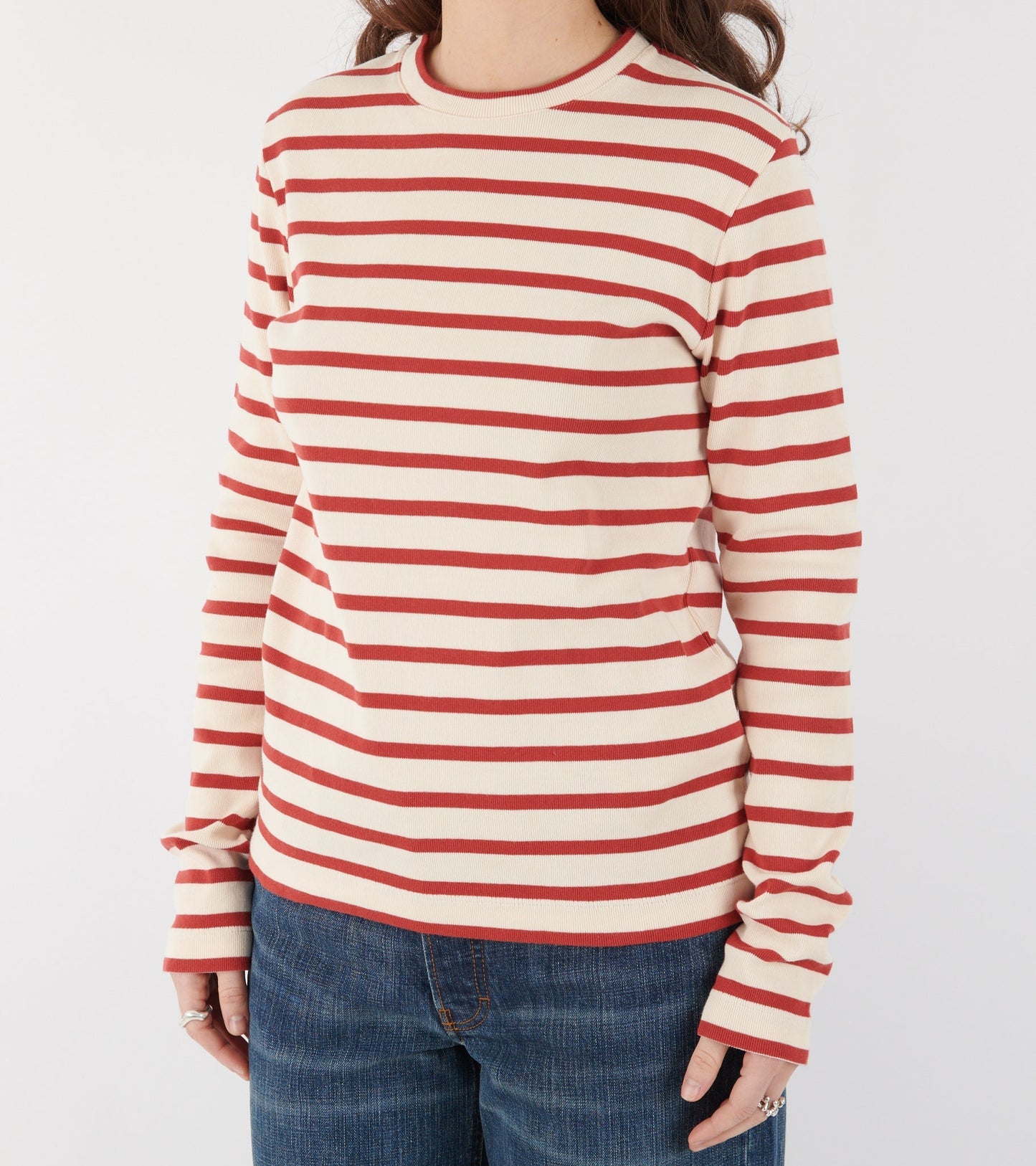 Ribbed Cotton Jersey Stripe L/S T-shirt Salty Red