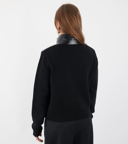 Padded Zip-up Wool Cardigan Black